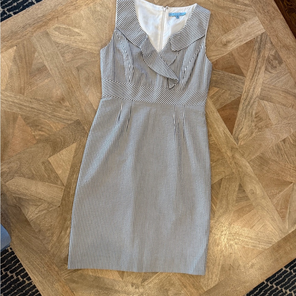 NWOT ANTONIO MELANI Blue and White Striped Knee Length Dress